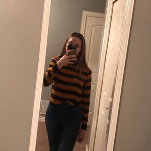 Striped Collared Top with Lace Ties